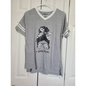 Unknown brand small women's "Soccer Mom" v neck baseball shirt heather grey